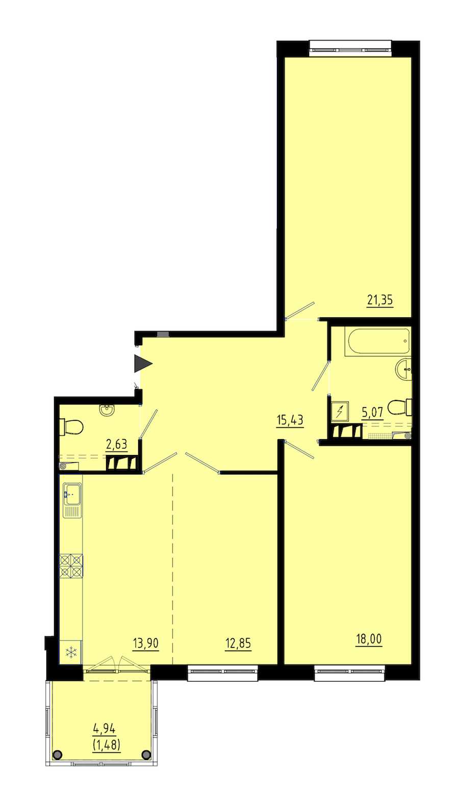 Двухкомнатная квартира в : площадь 90.1 м2 , этаж: 3 – купить в Санкт-Петербурге